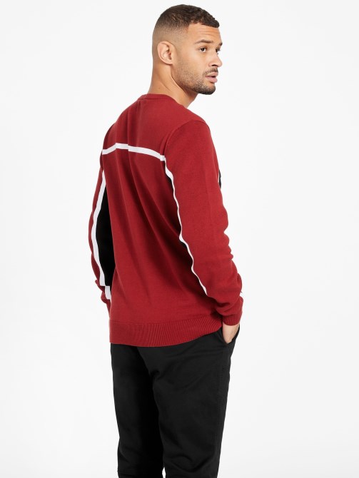 Guess Rowe Color-block Sweater أحمر نوير