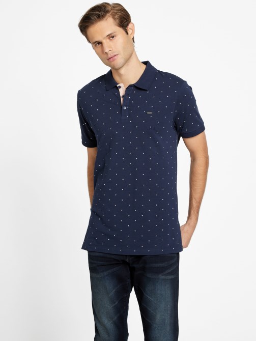 Eco Dev Geometric Polo Shirt Guess Blackened Blue
