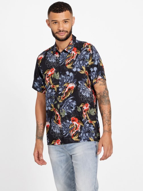 قميص Eco Beric Koi من Guess باللون الأزرق الداكن