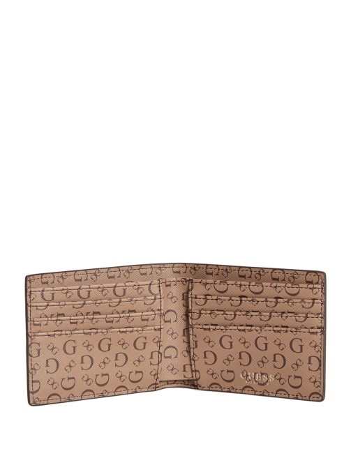 محفظة قابلة للطي بشعار ، مقلم باللون البني Guess