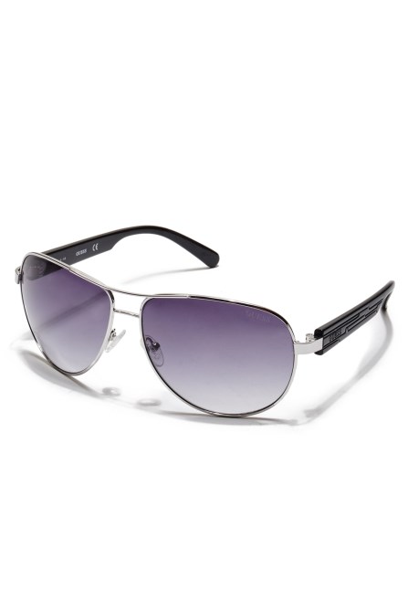 نظارة شمسية أفياتور مزخرفة بذراع Wht / Silver Guess