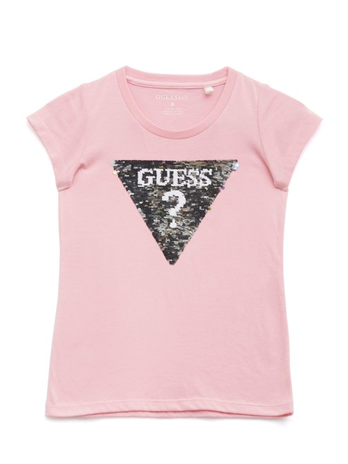 تي شيرت وردي مزين بالترتر ذو وجهين من Guess (7-16)