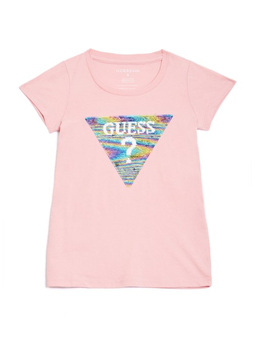 تي شيرت وردي مزين بالترتر ذو وجهين من Guess (7-16)
