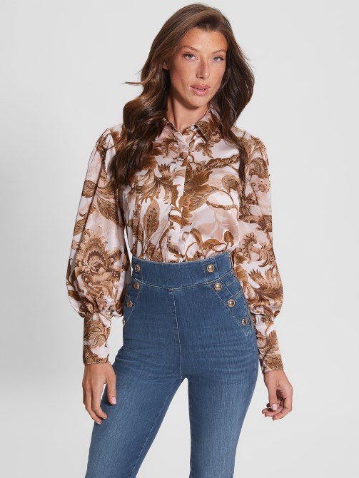 Eco Raven Charm Top Guess الخزف طباعة الأزهار Br