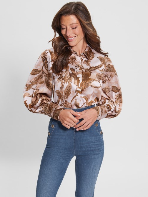 Eco Raven Charm Top Guess الخزف طباعة الأزهار Br