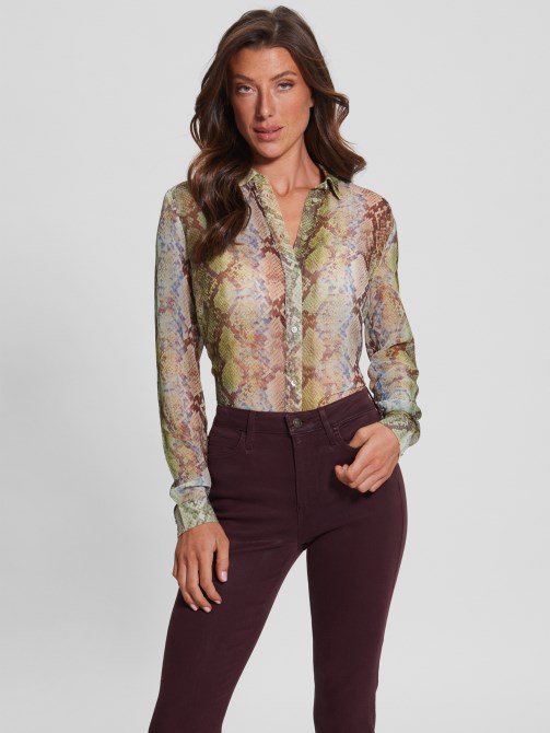 Eco Clouis بلوزة شيفون بسيطة Guess Glam Snake Print