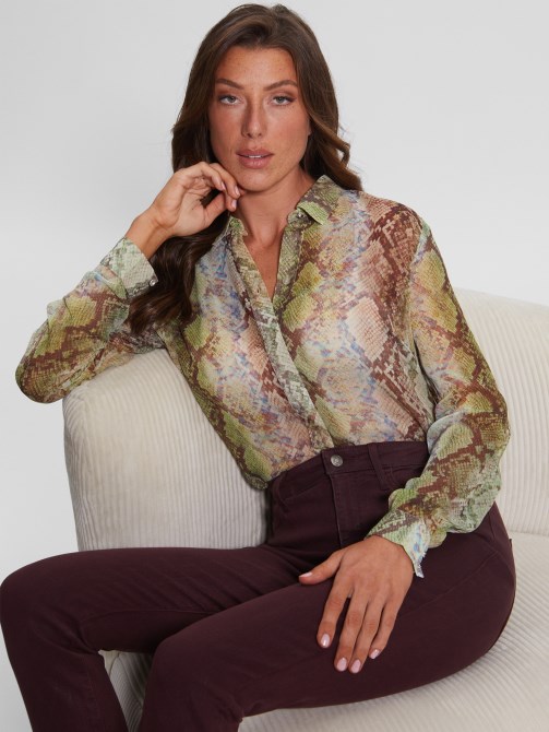 Eco Clouis بلوزة شيفون بسيطة Guess Glam Snake Print