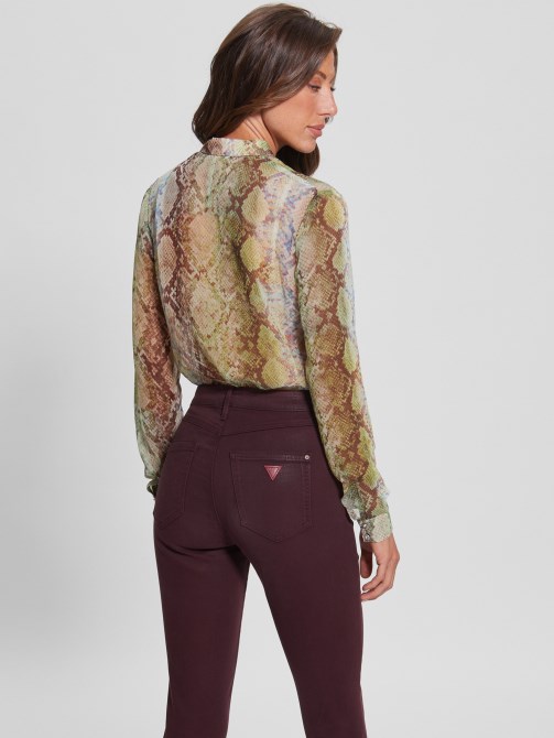 Eco Clouis بلوزة شيفون بسيطة Guess Glam Snake Print