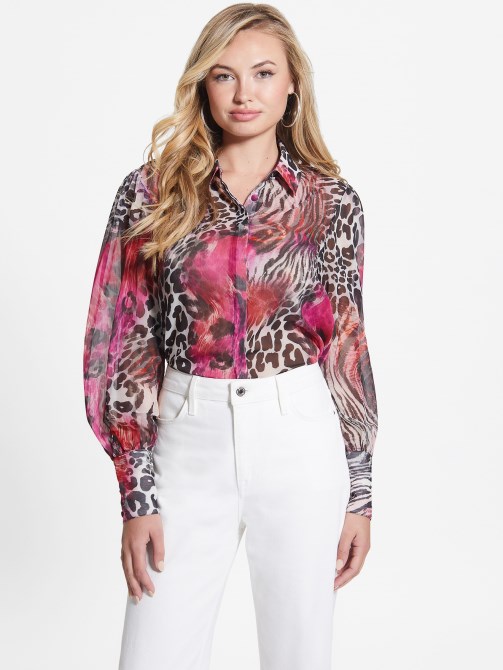 طباعة Wildcard Eco Raven Chiffon Top Guess