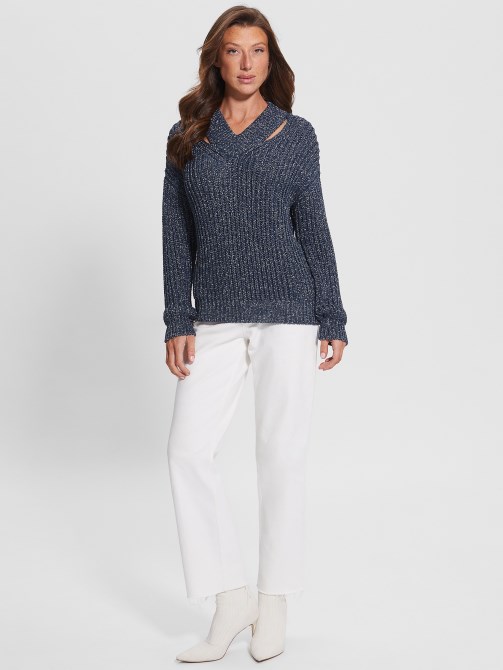 سترة Lise Cutout باللون الأزرق الداكن Lurex Mult Guess