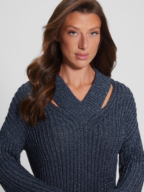 سترة Lise Cutout باللون الأزرق الداكن Lurex Mult Guess