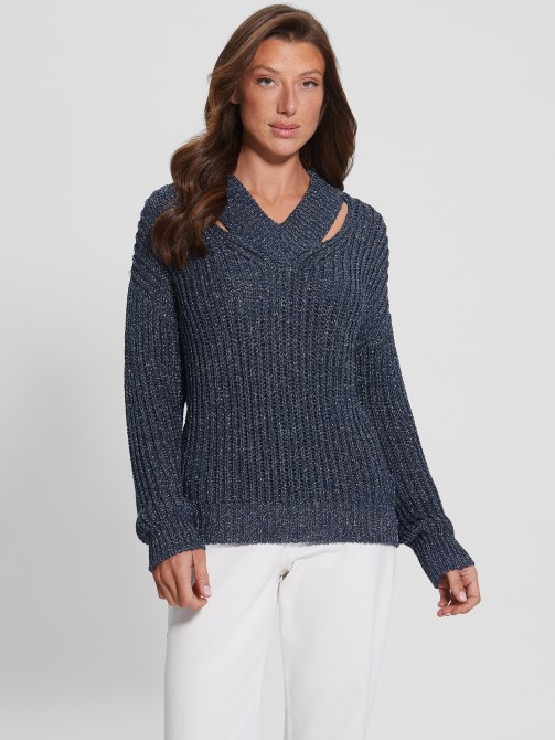 سترة Lise Cutout باللون الأزرق الداكن Lurex Mult Guess