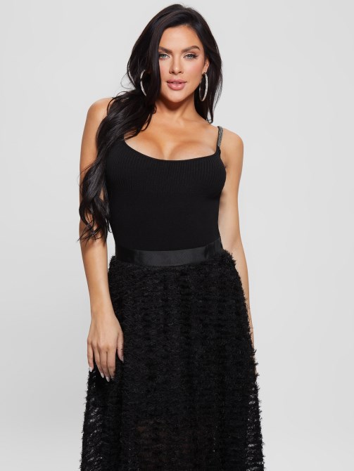 Eco Nevia Rhinestone Bodysuit Guess جيت الأسود