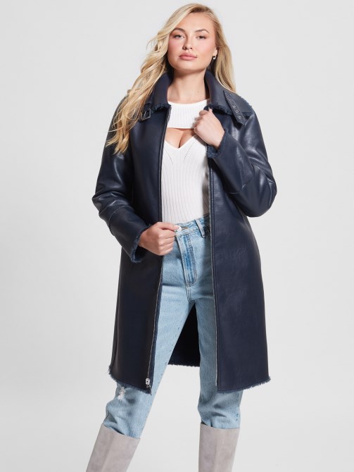 معطف جيس فلورا ذو وجهين أزرق سري