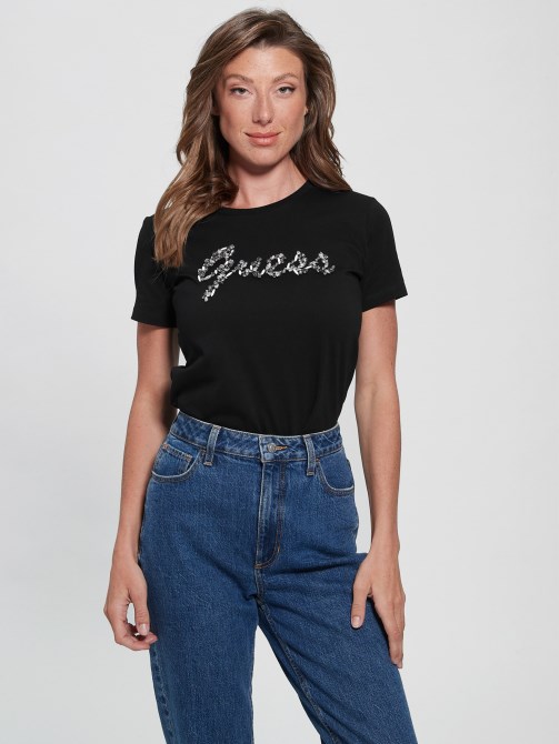تي شيرت Eco Bonita بشعار جت أسود Guess