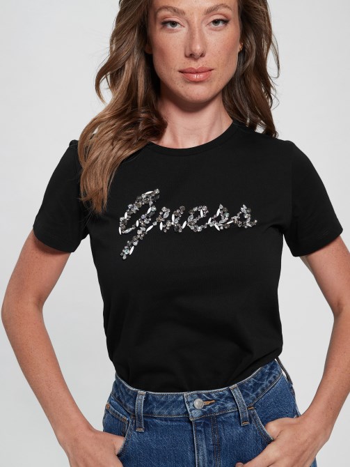 تي شيرت Eco Bonita بشعار جت أسود Guess