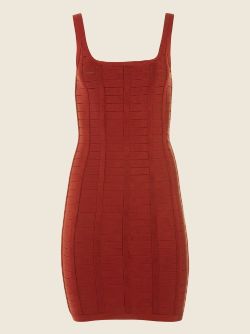فستان Vela ضمادة غامق المربى الأحمر Guess