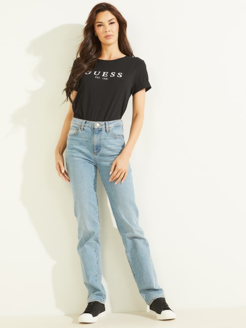 ايكو شعار مكبل تي شيرت أسود جيت Guess
