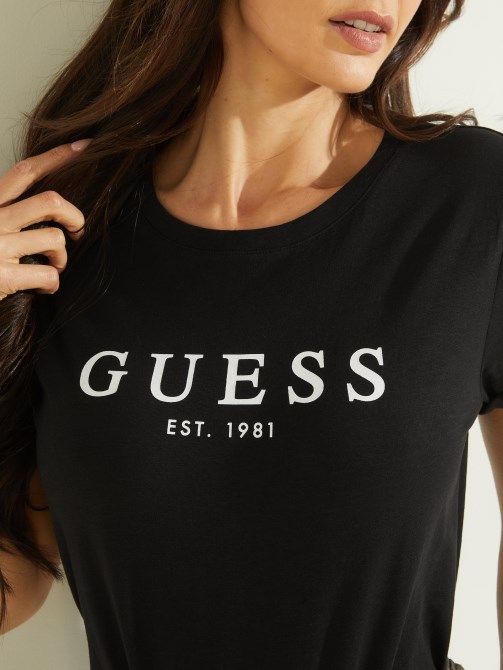 ايكو شعار مكبل تي شيرت أسود جيت Guess