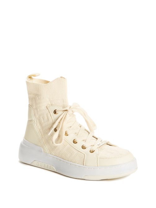 Manney حذاء رياضي برقبة عالية وشعار بلون واحد عاجي Guess