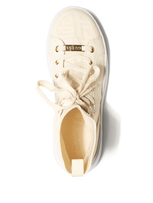 Manney حذاء رياضي برقبة عالية وشعار بلون واحد عاجي Guess