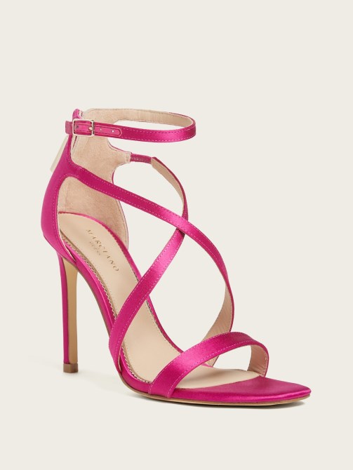 الساتان Strappy كعب تخمين الوردي الداكن