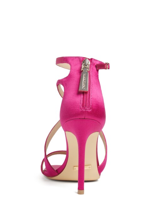 الساتان Strappy كعب تخمين الوردي الداكن