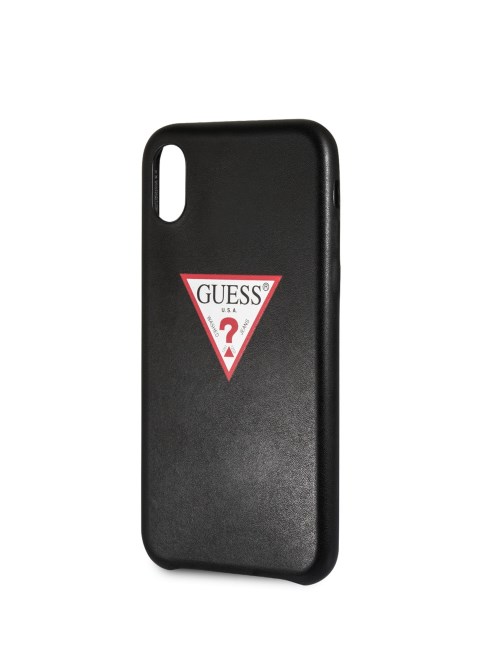 جراب Iphone X بشعار جلد صناعي باللون الأسود Guess