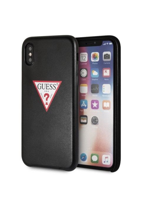 جراب Iphone X بشعار جلد صناعي باللون الأسود Guess
