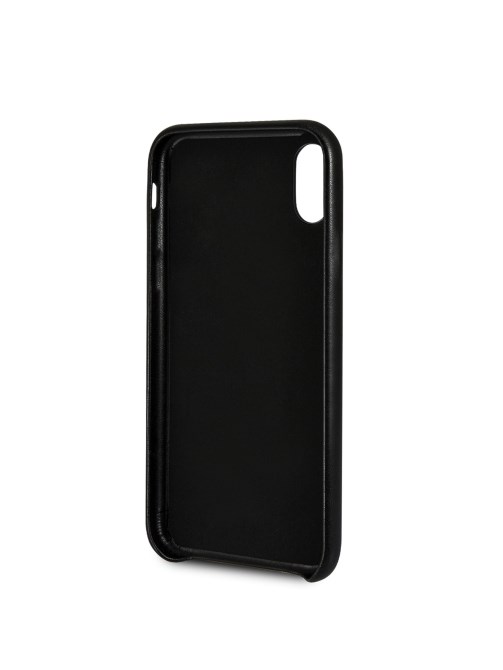 جراب Iphone X بشعار جلد صناعي باللون الأسود Guess