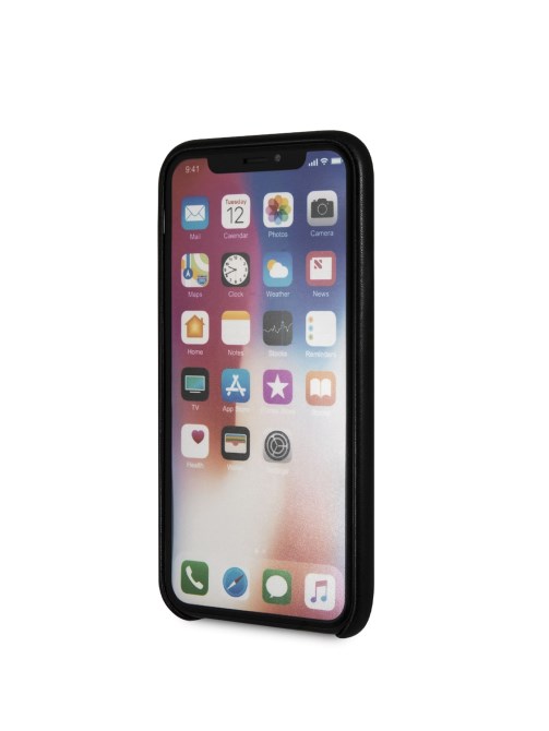 جراب Iphone X بشعار جلد صناعي باللون الأسود Guess