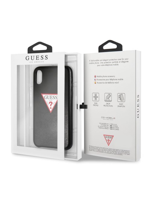 جراب Iphone X بشعار جلد صناعي باللون الأسود Guess