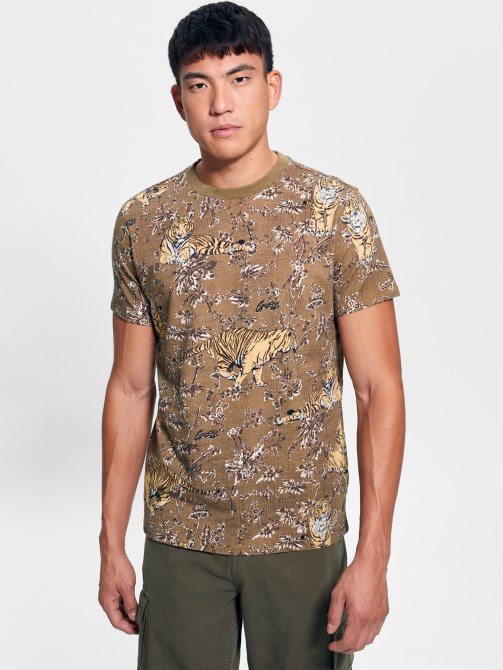 Tiger Crewneck Tee Tiger Jungle Print Guess. شكل النمر شكل النمر