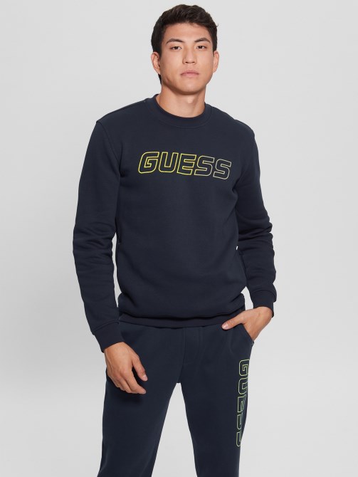 كنزة صوفية حريرية زرقاء وشعار Boniface Guess