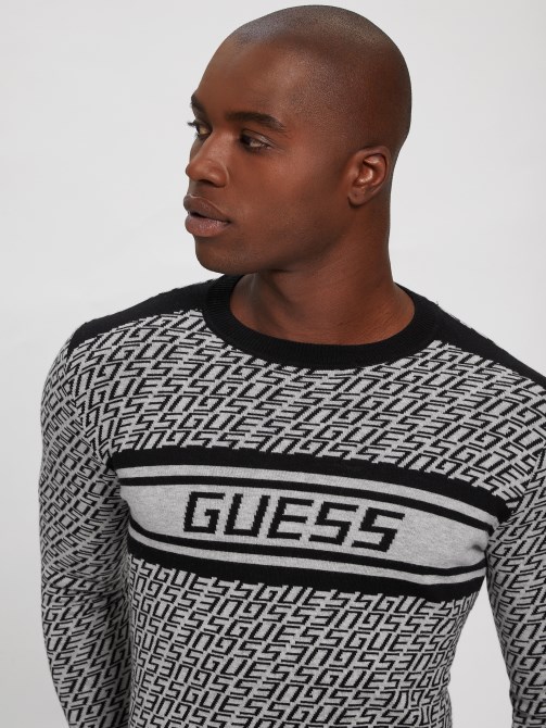 كنزة جيس أول أوفر بشعار G باللون الرمادي و B Eco Palmer Jacquard Logo