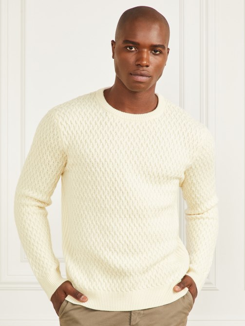 Eco سلة غرزة Crewneck سترة روح تخمين أبيض