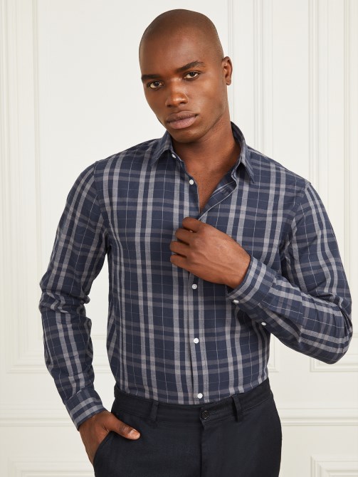 Guess Joe Notched Cuff Shirt أزرق ورمادي مربعات