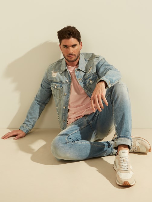 جاكت ديلون من الدنيم المغسول الخفيف أزرق Guess