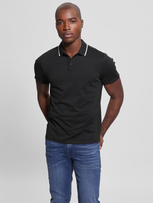 Guess Paul Pique Tape Polo Shirt Jet Black