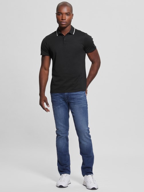 Guess Paul Pique Tape Polo Shirt Jet Black