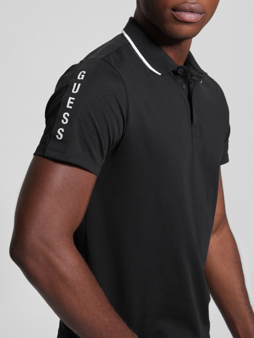 Guess Paul Pique Tape Polo Shirt Jet Black