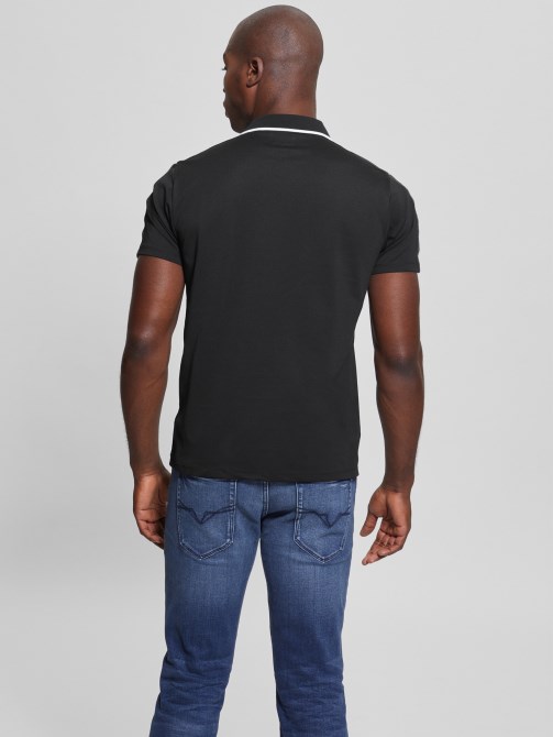 Guess Paul Pique Tape Polo Shirt Jet Black