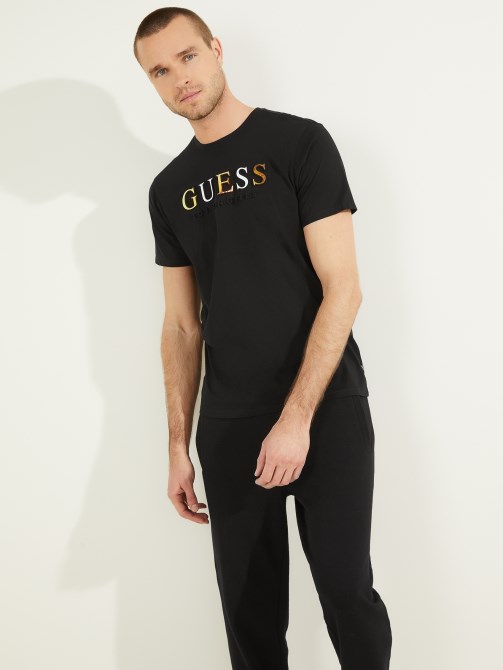 تي شيرت Guess بشعار منقوش باللون الأسود