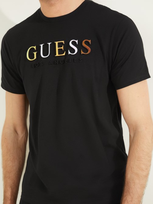 تي شيرت Guess بشعار منقوش باللون الأسود