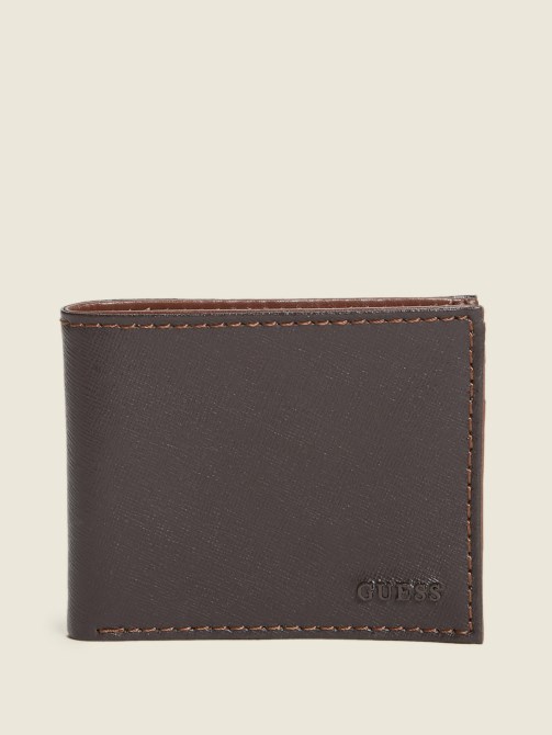 محفظة Slimfold غرزة متباينة اللون البني Guess