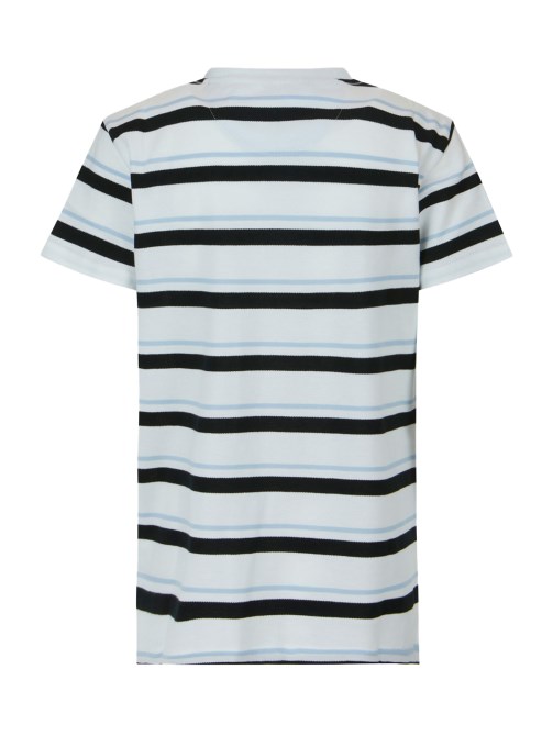 تي شيرت مخطط بشعار قميص (7-12) خمسين مقلم باللون الأزرق والأبيض