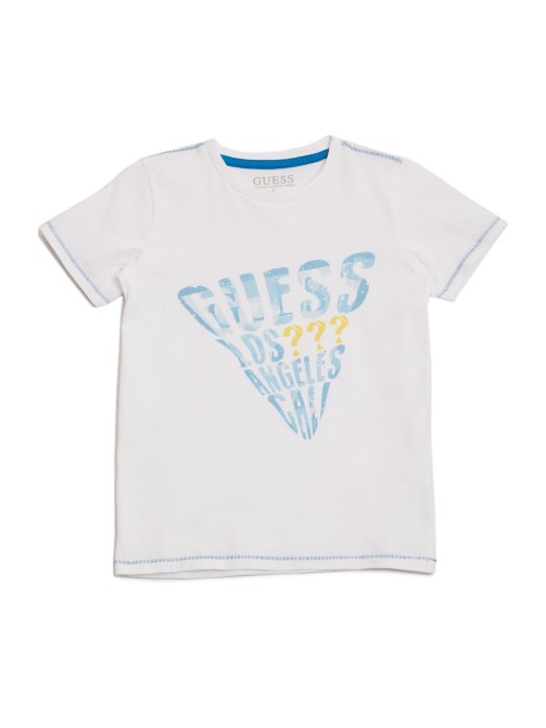 تي شيرت أبيض نقي بشعار Guess بألوان مائية (7-16).