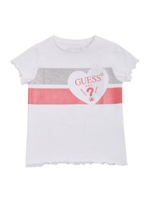 تي شيرت Guess شعار قلب أبيض حقيقي (2-7)